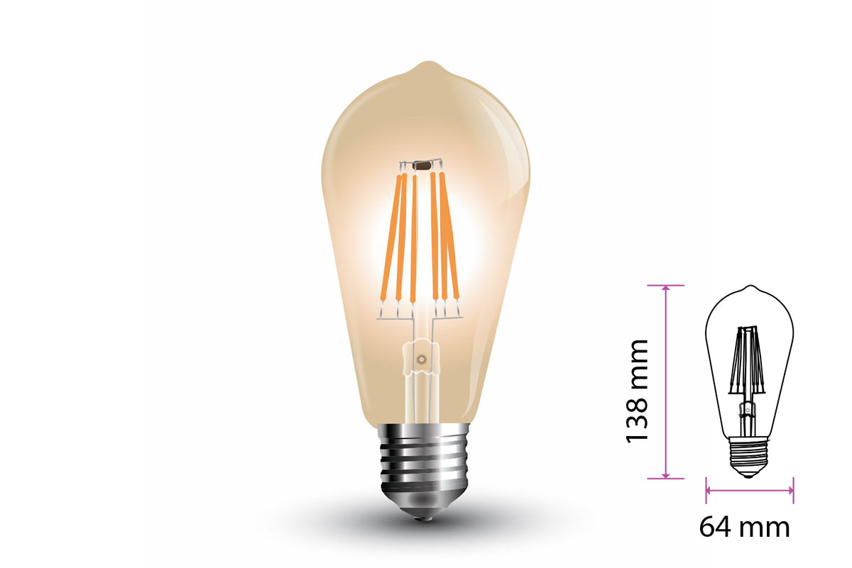 Lampada Filo Led a Filamento E27 ST64 6W Bianco Caldo 2200K Cover Amber Vintage