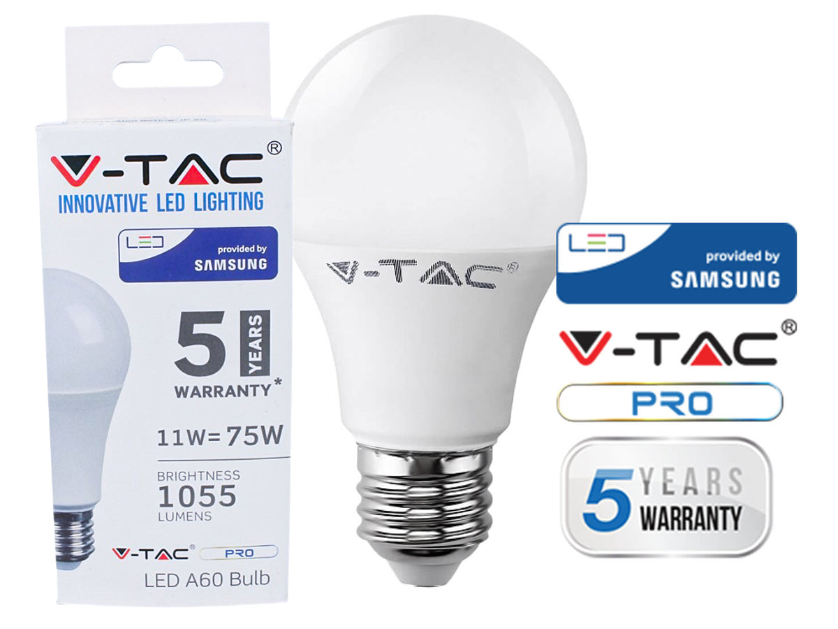 Lampada Led E27 A60 11W Bianco Freddo 6400K Bulbo Sfera Chip Samsung Garanzia 5