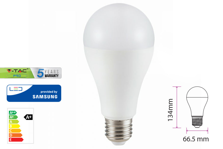 Lampada Led E27 A65 15W Bianco Caldo 3000K Bulbo Sfera Chip Samsung Garanzia 5