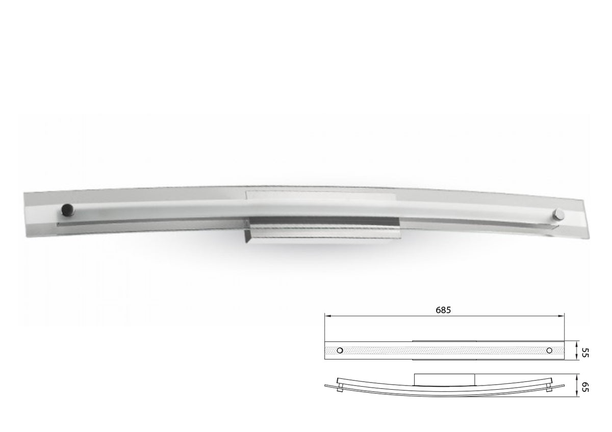 Applique Lampada Led Da Parete Modello Marian Cromato Con Vetro 12W Bianco