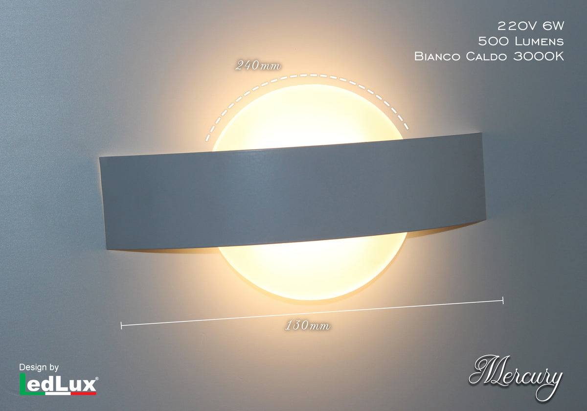 Applique Led Da Parete Modello Mercury Italian Design Moderna 6W Bianco Caldo