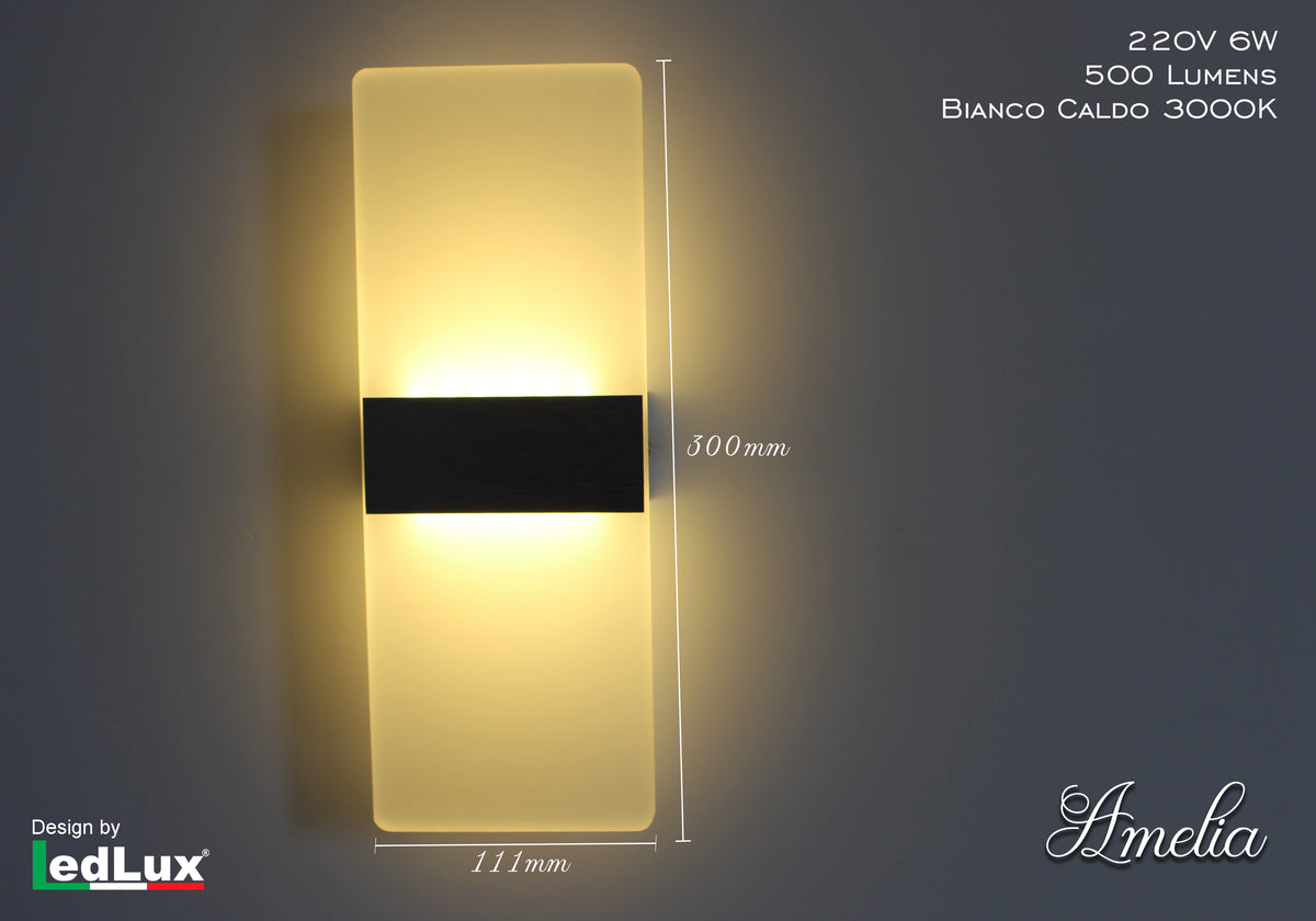 Applique Led Da Parete Modello Amelia Italian Design Moderna 6W Bianco Caldo