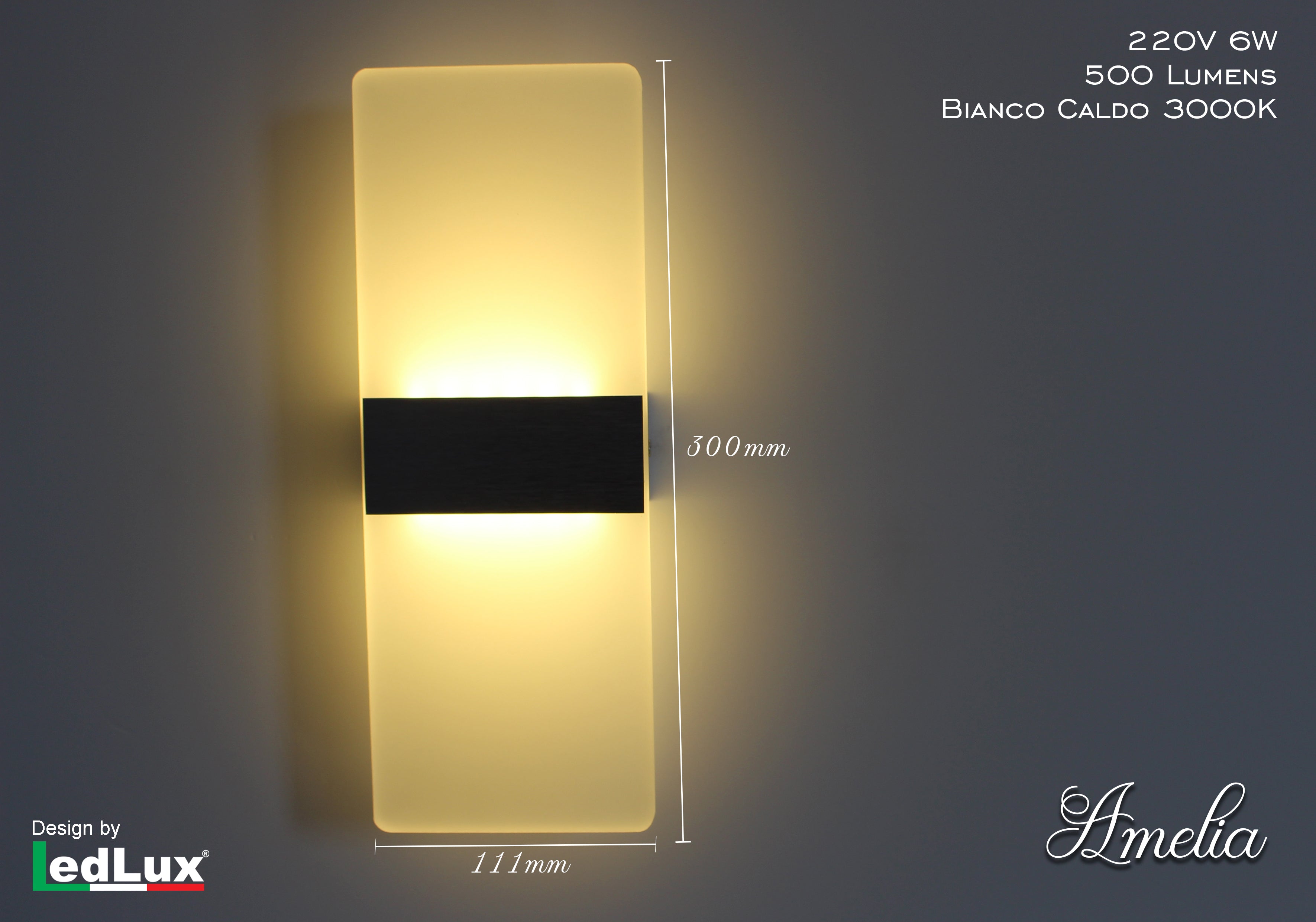 Applique Led Da Parete Modello Amelia Italian Design Moderna 6W Bianco Caldo