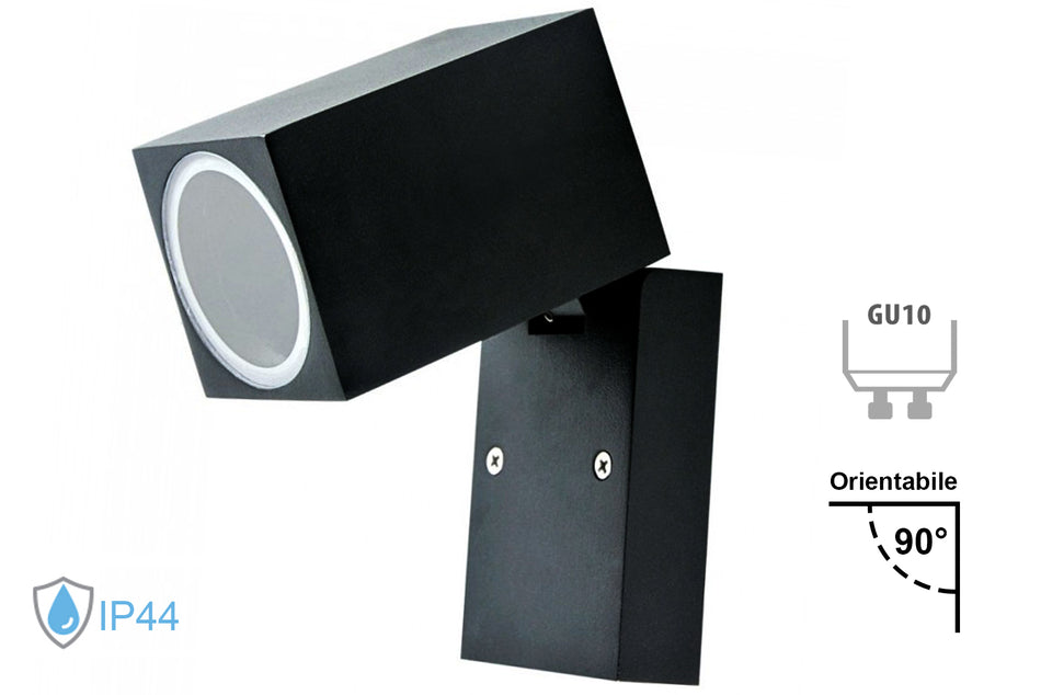 Applique Lampada Da Parete Quadrato Orientabile Attacco GU10 IP44 Carcassa Nera
