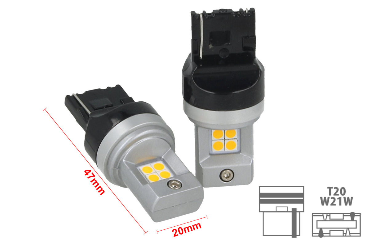 Lampada Led T20 W21W WY21W 7440 8 Smd 3030 Arancione Luminoso Luci Retromarcia