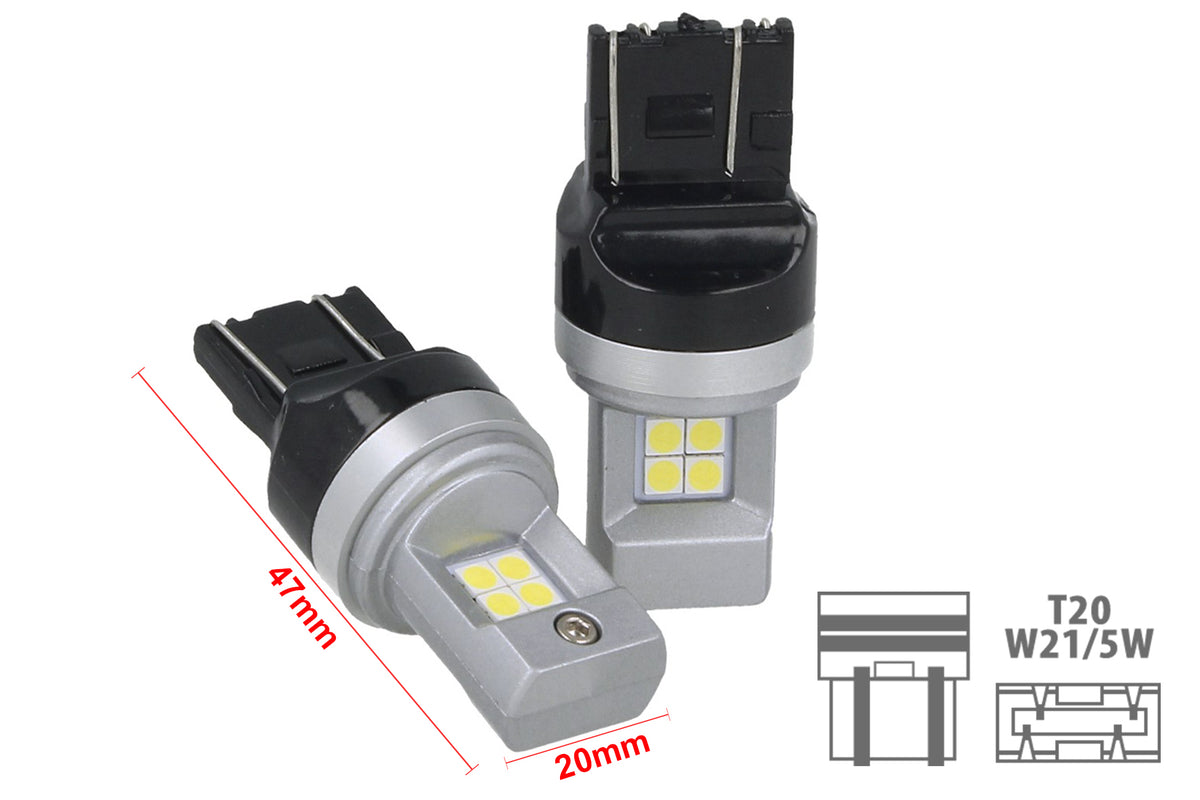 Lampada Led T20 W21/5W 7443 8 Smd 3030 Bianco Luminoso Compatibile Con Attacco
