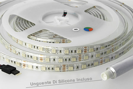 Bobina Led 300 SMD 5050 12V 10,8W/M RGB IP65 Impermeabile 5 Metri Unguente Di