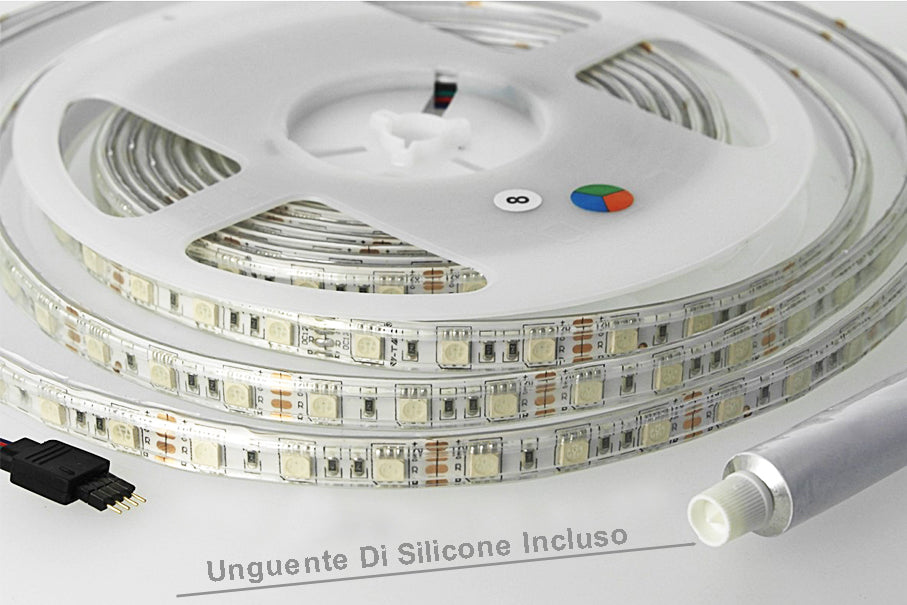Bobina Led 300 SMD 5050 12V 10,8W/M RGB IP65 Impermeabile 5 Metri Unguente Di