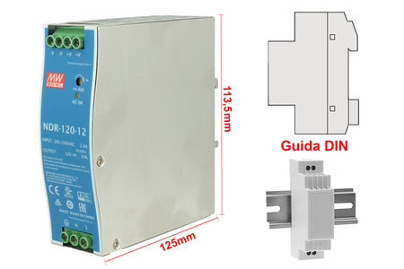MeanWell NDR-120-12 Trasformatore Rotaia Industriale 12V 120W 10A Barra Guida