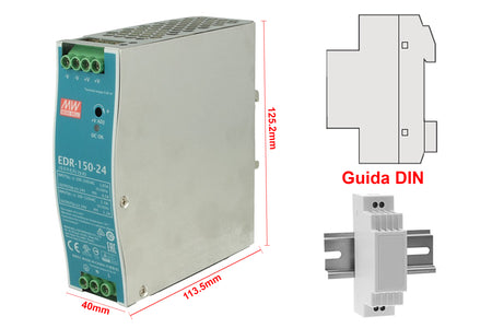 MeanWell EDR-150-24 Trasformatore Rotaia Industriale 24V 156W 6,5A Barra Guida