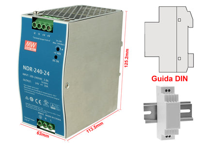 MeanWell NDR-240-24 Trasformatore Rotaia Industriale 24V 240W 10A Barra Guida