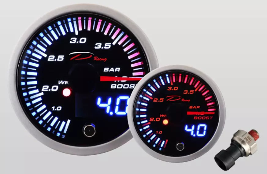 Manometro Strumento 52mm DEPO Pressione Turbo 0+4 BAR Picco - Nero DIGITALE